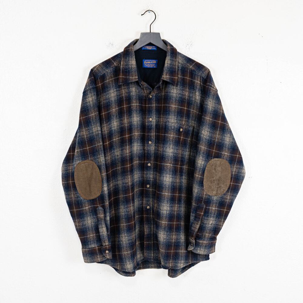 vtg Pendleton Men's Virgin Wool Flannel Shirt Suade elbow patch size XL